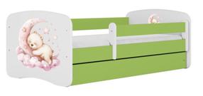 Vaikiška lova Kocot Kids Dream, balta sp./žalia sp., 80 x 180 cm, be patalynės dėžės, su čiužiniu