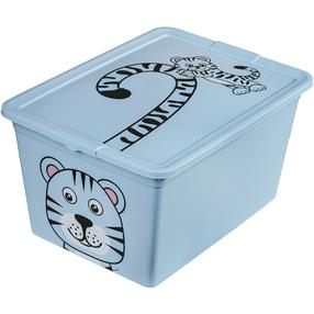 Daiktadėžė su dangčiu, žaislams Branq X Box Deco Animal Tiger, 15 l, mėlyna sp./juoda sp., 38.4 x 28.3 x 19.9 cm