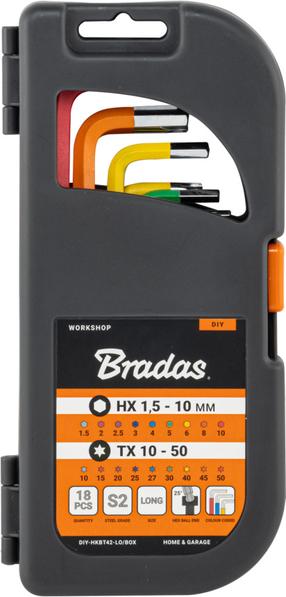 Šešiakampių raktų rinkinys Bradas DIY-HKBT42-LO/BOX, šešiakampis, 18 vnt.