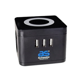 Laidų lizdas AS-Schwabe, 1.5 mm², 1.5 m, IP20, 2 lizdų, 3USB, su jungikliu, juoda sp.