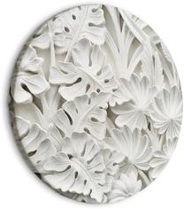 Apvali reprodukcija ant drobės Artgeist Carved Nature - Pattern With White Leaves Made of Stone, 40 cm x 40 cm