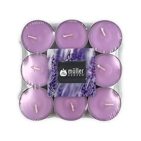 Svece, tējas sveces Muller, 4 h, 18 gab., violeta krās.