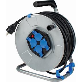 Удлинитель на катушке AS-Schwabe H05RR-F 3G1,5, 1.5 mm², 50 м, IP20, 4 розетки, синий цв./серебристый цв.
