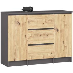 Komoda Akord Furniture Factory K100, ruda sp./pilka sp., 76 cm x 35 cm x 101 cm