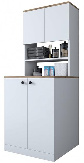 Brīvi stāvošs vannas istabas skapis Kalune Design KD102 - 2160, balts krās./valriekstu krās., 72.5 cm x 70 cm x 183.6 cm