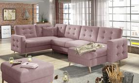 Kampinė sofa Asgard U Soro 61, Zigzag 60, rožinė sp., 202 x 326 cm x 93 cm