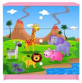 Vaikiška komoda Kocot Kids Babydreams Safari, rožinė sp./įvairių spalvų, 41 cm x 80 cm x 80.5 cm