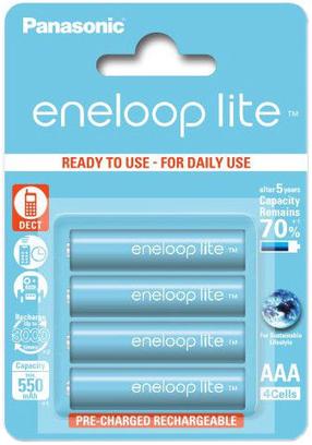 Аккумуляторные батарейки Panasonic Eneloop Lite, AAA, 550 мАч, 4 шт.