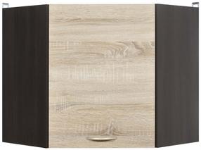 Kampinė pakabinama virtuvės spintelė Junona, sonoma ąžuolo sp./wenge sp., 60 cm x 60 cm x 57.3 cm
