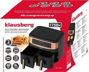 Aerogrils Klausberg KB 7589, melna krās., 1750 W, 9 l
