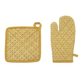 Ahju pajakinnaste ja potihoidjate komplekt, 32 cm x 20 cm, kollane v.