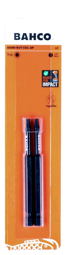 Triecienskrūvgrieža biti, komplekts Bahco 66IM/90T15C-2P, T15, 90 mm, 1/4"