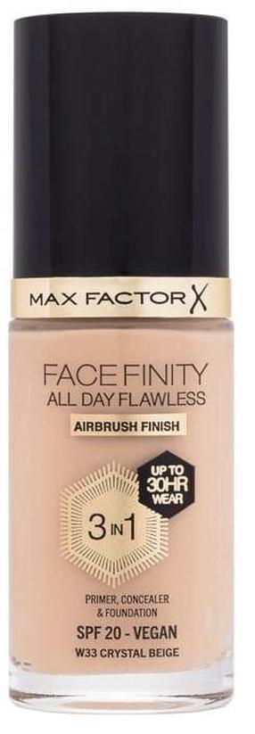 Жидкая основа для макияжа Max Factor All Day Flawless 3 in 1 Facefinity, SPF 20, crystal beige цв., w33, 30 мл