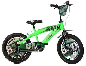 Vaikiškas dviratukas su papildomais ratukais, vaikų Dino Bikes BMX, juoda sp./žalia sp., 16"