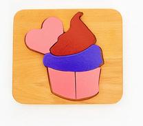 Edukacinė dėlionė Wood&Joy Sweets Puzzle Cupcake, 3 cm, įvairių spalvų, 5 vnt.