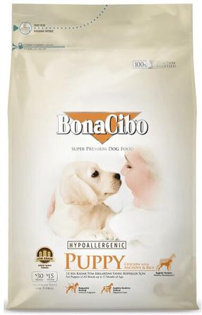 Sausas šunų maistas BonaCibo Hypoallergenic Puppy, vištiena/ryžiai, 15 kg