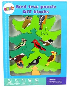Koka puzle Lean Toys Tree With Birds, 30 cm x 22 cm, 15 gab.