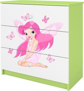 Vaikiška komoda Kocot Kids Babydreams Fairy With Butterflies, balta sp./žalia sp., 80 cm x 41 cm x 80.5 cm