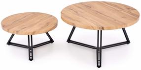Kavos staliukų komplektas Anger, juoda sp./golden oak, 55 - 75 cm x 75 cm x 31 - 41 cm, 2 vnt.
