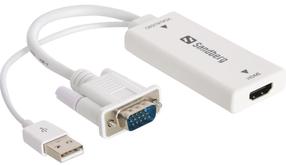 Adapteris Sandberg VGA/Audio / HDMI / USB HDMI, VGA 15 pin male, balta sp.