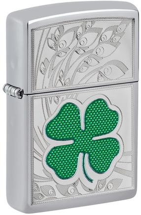 Tulemasin Zippo Clover High Polish Chrome Design 24699, hõbe v./roheline v.