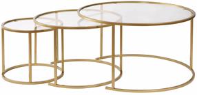 Kavos staliukų komplektas Nordure Aurum, skaidrus/aukso, 42 - 80 cm x 80 cm x 35 - 43 cm, 3 vnt.