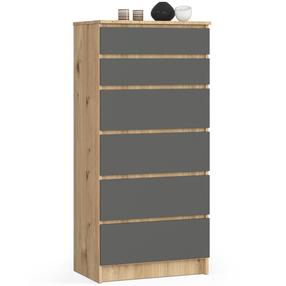 Komoda Akord K60, ąžuolo sp./pilka sp., 130 cm x 40 cm x 60 cm