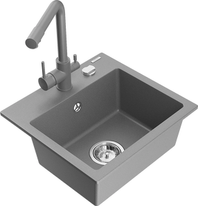 Virtuvinė plautuvė Mexen Milo 6505-71-671600-71, granitas, 43.5 cm x 41 cm x 17.1 cm, pilka sp./chromo sp.