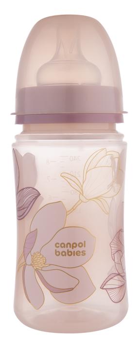 Kūdikių buteliukas plataus kaklelio Canpol Babies EasyStart, 240 ml, 3 mėn., persikinė sp.
