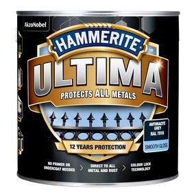 Emaliniai dažai, metalo konkstrukcijoms, apsaugant nuo korozijos Hammerite Ultima Smooth, blizgus, 2.2 l, antracito sp.