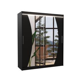 Spinta ADRK Dolores LED, juoda sp., 58 cm x 180 cm x 215 cm, su veidrodžiu