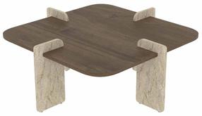 Kavos staliukas Kalune Design Poalla, riešuto sp./travertine sp., 90 cm x 90 cm x 35 cm