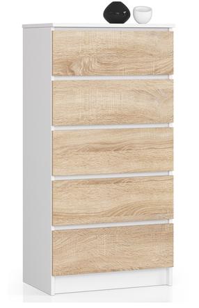 Komoda Akord K60, balta sp./sonoma ąžuolo sp., 121 cm x 40 cm x 60 cm