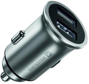 Automobilinis įkroviklis Swissten Metal Premium, USB, sidabro sp.