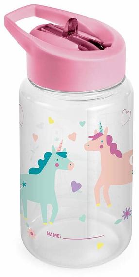 Dzeramā pudele ar silikona salmiņu Miniland Kiddie Fantasy, 450 ml, 6+ mēn., tritāns, rozā krās.