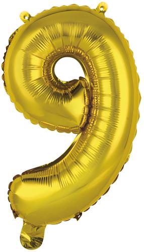 Folijas balons figūriņa/cipars 9, zelta krās.