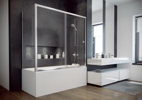 Vonios sienelė Besco Duo Slide Chrome II, 150 cm x 150 cm x 70 cm, chromo sp./skaidrus
