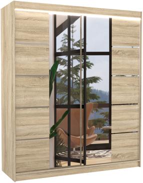 Spinta ADRK Traves LED, sonoma ąžuolo sp., 58 cm x 180 cm x 200 cm, su veidrodžiu