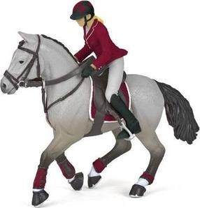 Фигурка-игрушка Papo Competition Horse With Riding Girl 401380, красный цв./серый цв.