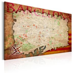 Kamštinė reprodukcija Artgeist Map Of Barcelona Pinnwand378, 120 cm x 80 cm