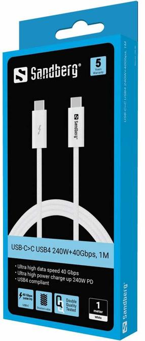 Vads Sandberg USB4 240W+40Gbps 136-56, USB-C, balta krās., 240 W