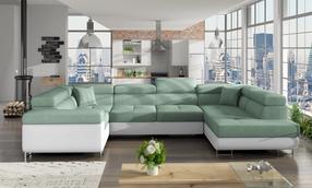 Kampinė sofa Letto Soro 34, Soft 17, balta sp./žalia sp., dešininė, 340 x 202 cm x 90 cm