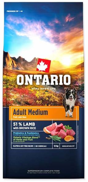Sausā suņu barība Ontario Lamb, jēra gaļa, 12 kg