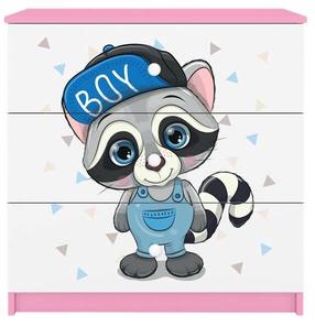 Vaikiška komoda Kocot Kids Babydreams Raccoon, balta sp./rožinė sp., 41 cm x 80 cm x 80.5 cm