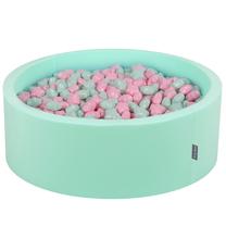 Baseinas su kamuoliukais KiddyMoon Round Ball Pit Round 300 Stars, 90 cm x 90 cm, 300 vnt, žalia sp./rožinė sp.