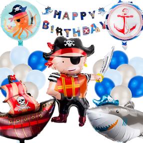 Balionų rinkinys figūrinis/apvalus/raidės Happy Birthday Pirate, įvairių spalvų