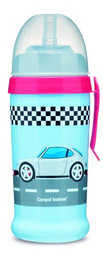 Vaikiška gertuvė Canpol Babies Sport Cup Racing Cars, 350 ml, 1 m., plastikas/silikonas, mėlyna sp.