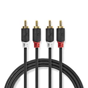 Kabelis Nedis RCA - RCA RCA male x 2, RCA male x 2, 2 m, melna krās.