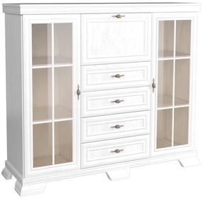 Vitrina Gala Meble Kora KK7, balta sp./pušies sp, 158 cm x 46 cm x 136 cm