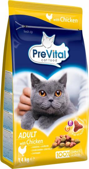 Sausā kaķu barība PreVital Adult, vistas gaļa, 1.4 kg